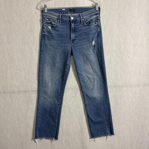 Mother Denim Women's Size 29 Blue Stretch The Rascal Ankle Chew Straight Crop - Picture 1 of 15